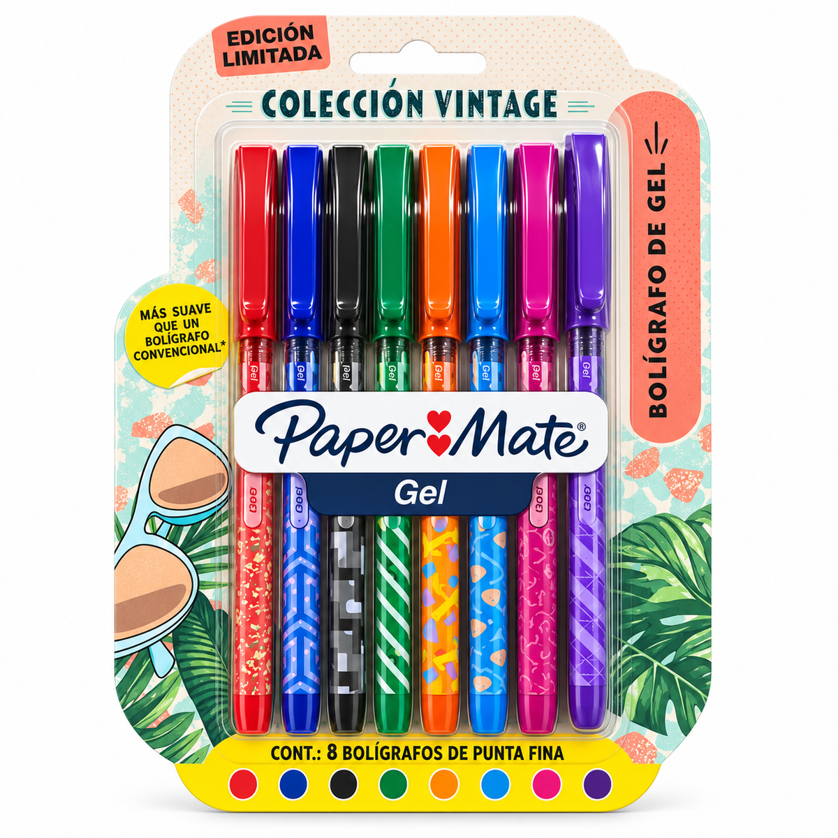 Boligrafo Gel Paper Mate Vintage X 8 Colores Multicolor Varios