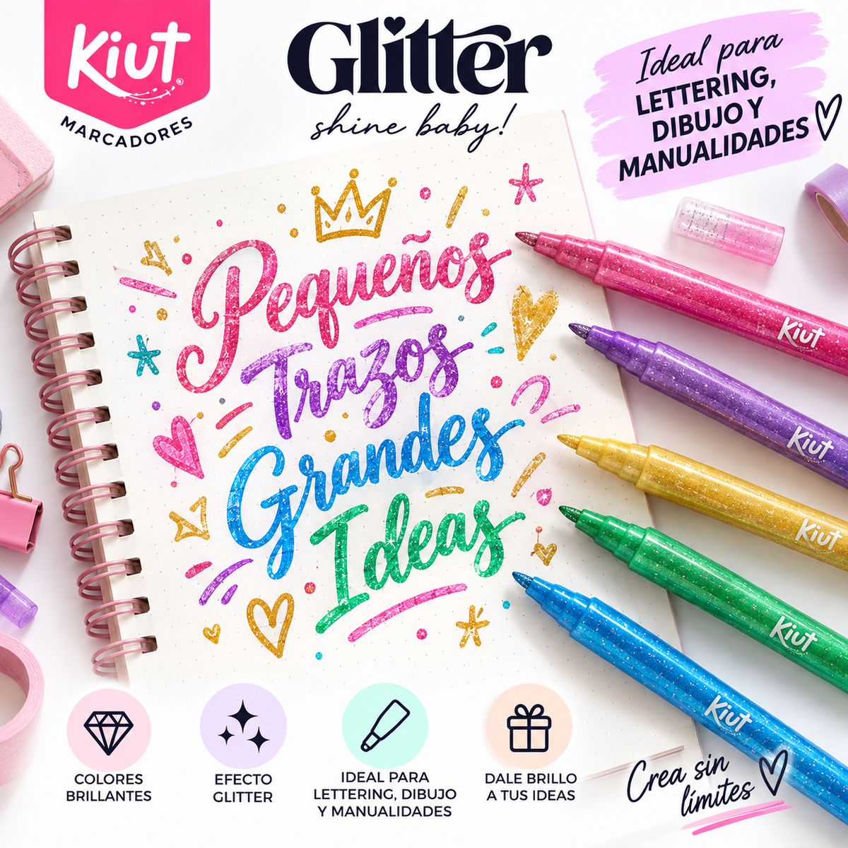 Kiut Marcadores Glitter con Brillo 10 Colores – Set 10 Piezas