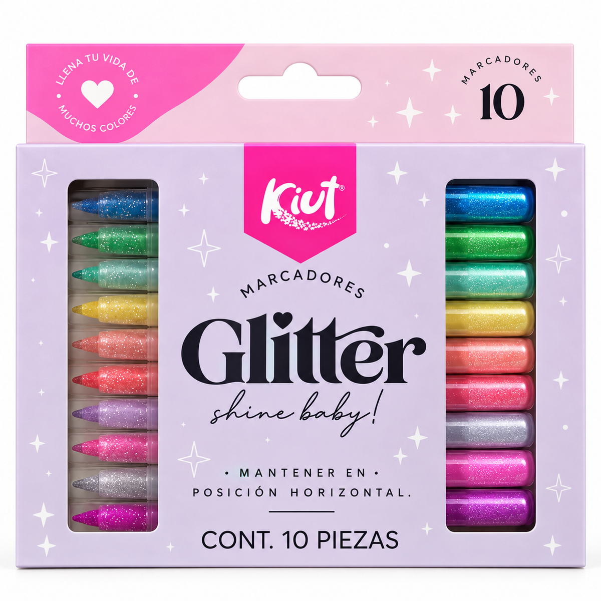 Kiut Marcadores Glitter con Brillo 10 Colores – Set 10 Piezas